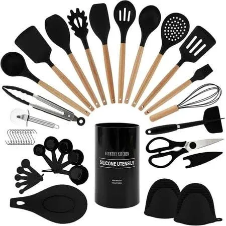 Country Kitchen Non Stick Silicone Utensil Set with  Assorted Sizes , Colors 