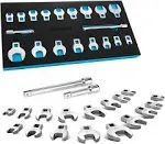 3/8&#034; Drive Crowfoot Wrench Set with 2 Extension Bars, SAE &amp; Metric, 19-Piece,...