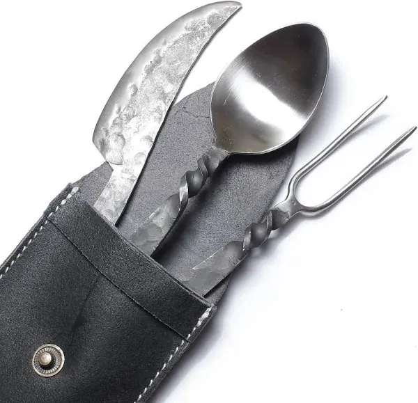 Handforged Medieval Cutlery Set - Stainless Steel Knife, Fork and Spoon Set -...