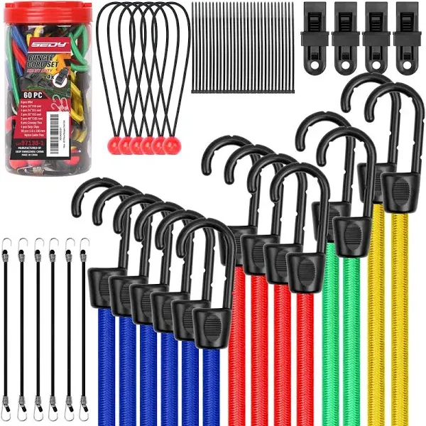 SEDY 60-Piece Heavy, Hooks, Bungee Cords