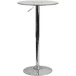 Flash Furniture Chad 23.5'' Round Glass Cocktail Table with Adjustable Height Frame, Adjustable Glass Bar Height Table for Events or Home Use, Clear/Chrome