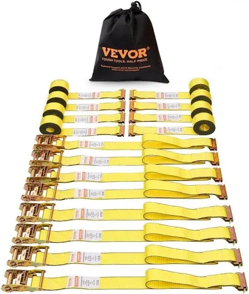 VEVOR E-Track Ratchet Strap, 8PCS 2" x 15' E Track Straps with 4400 LBS Breaking Strength, w/Polyester Webbing & Spring Fitting & Ratchets, Durable Tie-Downs for Motorcycles, Tire, Trailer Loads