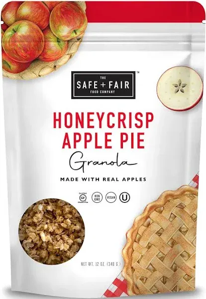 Safe + Fair Honeycrisp Apple Pie Granola – Gluten-Free, Dairy Free and Vegan Breakfast, Snack or Dessert – Free From Top 9 Allergens, Trans Fat and Artificial Ingredients – Non GMO, 12oz, 6 Pack