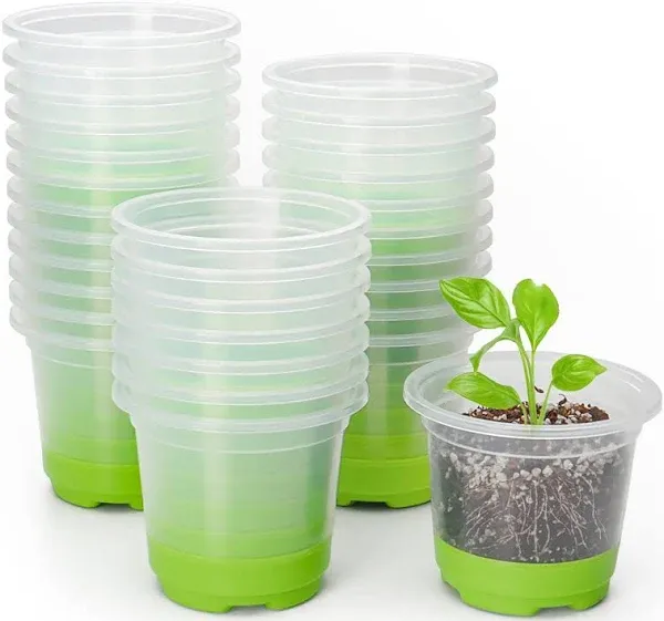 MIXC 30 Packs 4&#034; Reinforced Clear Nursery Pots with Silicone Base for Easy Tr...