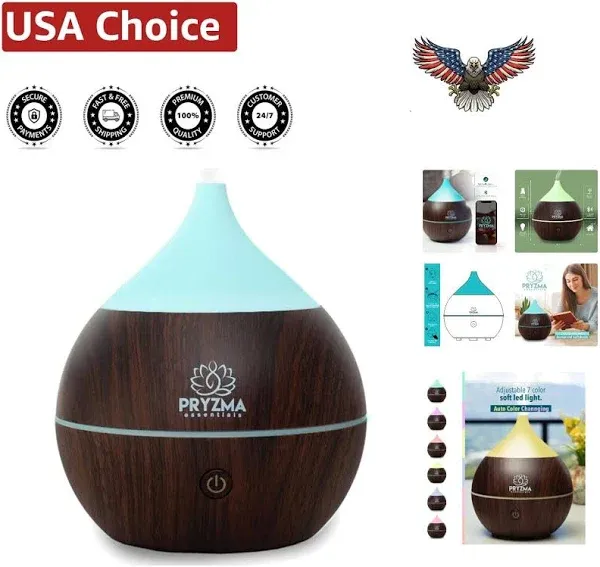 All in One Bluetooth Speaker Aromatherapy Smart Essential Oil Diffuser, 7 LED Therapy Night Light, 200ml Cool Mist Ultrasonic Humidifier, Wood Grain and Waterless Auto Shut-off