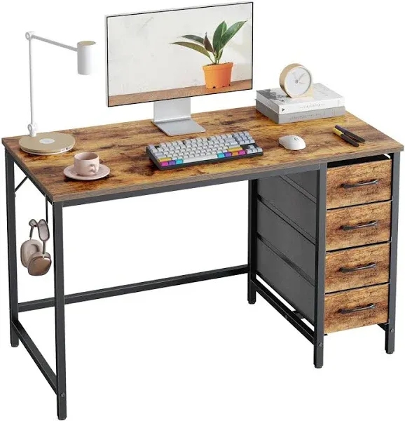 CubiCubi 40 Inch Computer Reversible Desk with 4 Storage Drawers Small Home Office Kids Student Writing Study Work Table for Bedroom