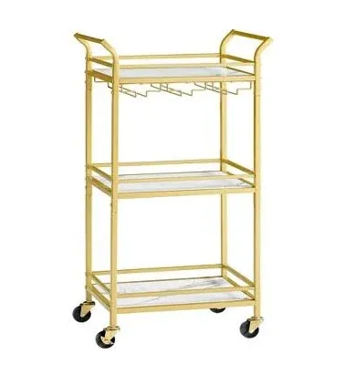 VASAGLE Bar Cart Home Bar Serving Cart Small Bar Cart with 3-Tier Shelf