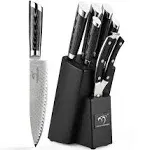 7-Pieces Damascus Kitchen Knife Set with Wooden Block