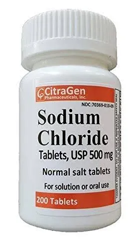 Sodium Chloride Tablets 1 GM, USP Normal Salt Tablets - 500 Tablets by CitraGen Pharmaceuticals, Inc.