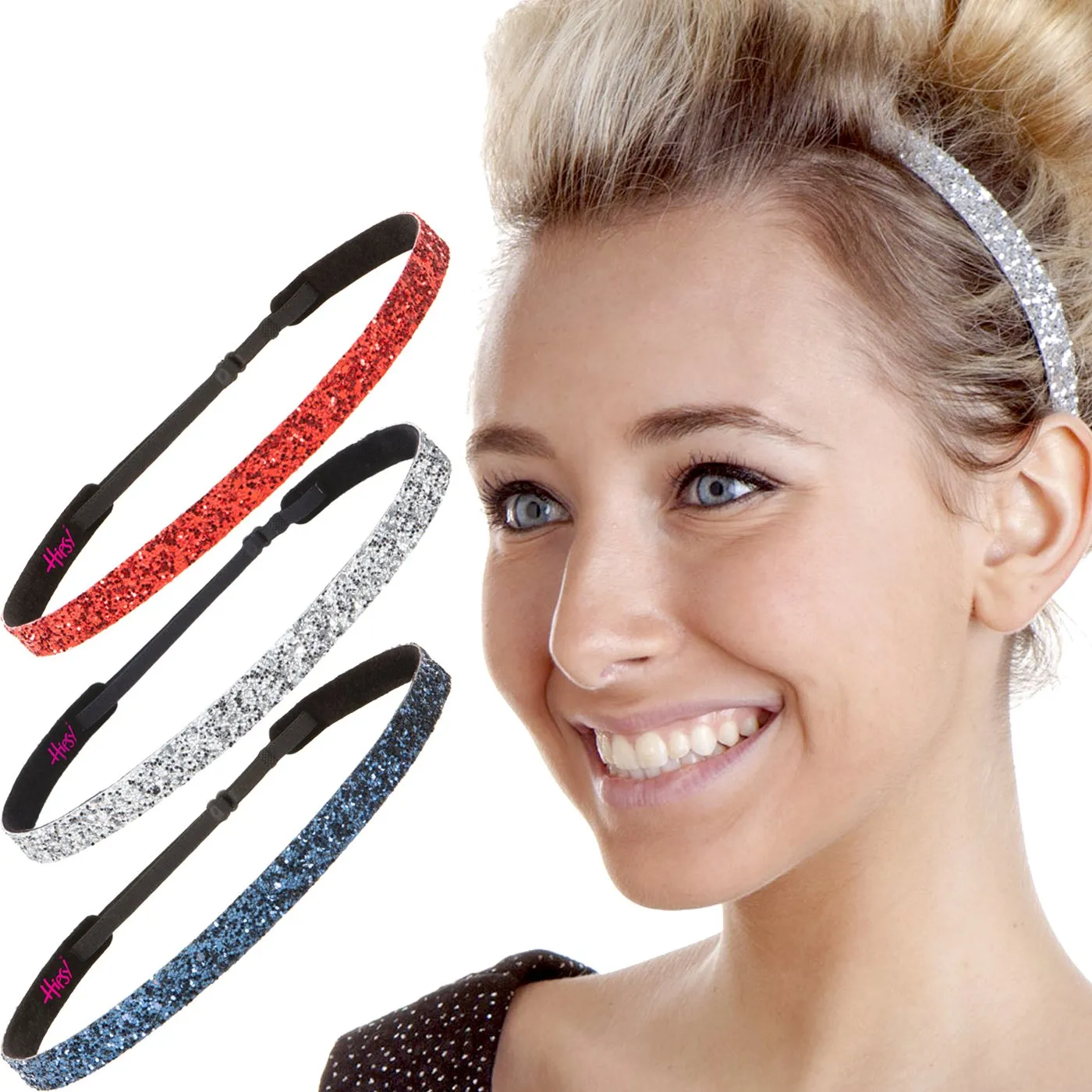 Hipsy Women's Adjustable No Slip Skinny Bling Glitter Headbands (3-Pack