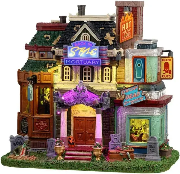 Lemax Spooky Town Halloween Village BACK IN STYLE Mortuary/Salon 45202