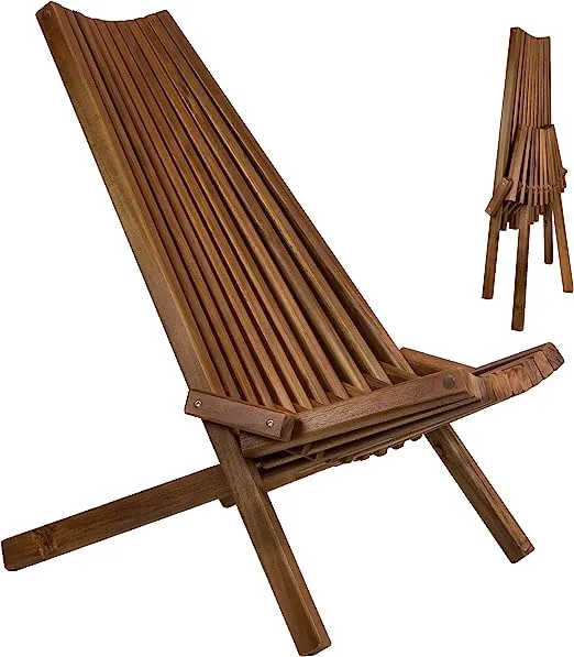  Tamarack Folding Wooden Outdoor Chair - Foldable Low Profile Acacia Cinnamon