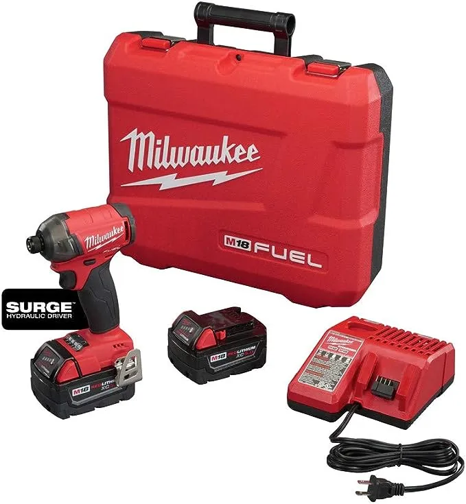 Milwaukee 2760-20-48-11-1850 M18 Fuel Surge 18V Lithium-Ion Brushless Cordless 1/4 in. Hex Impact Driver with XC 5.0 Ah Battery