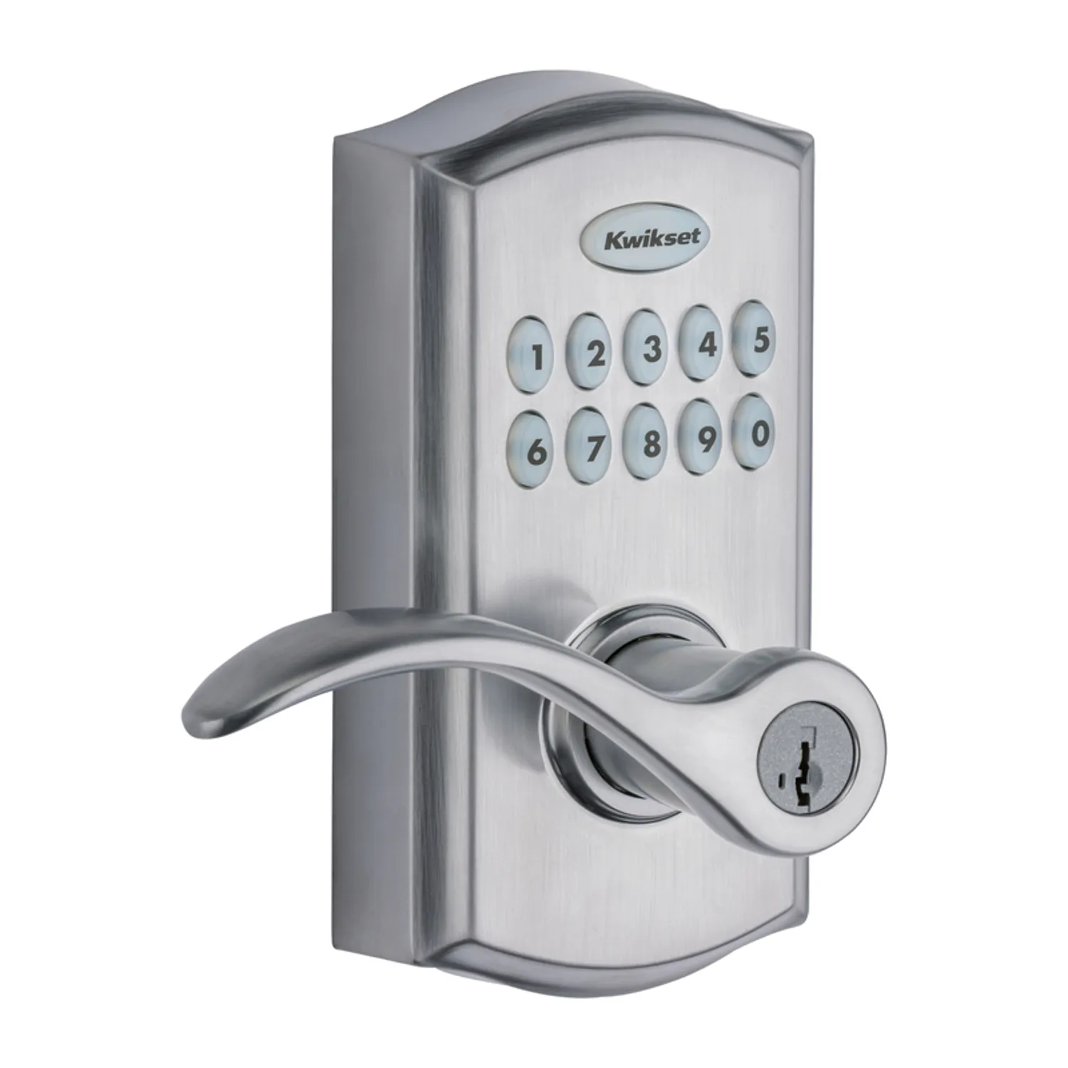 Kwikset SmartCode 955 Keypad Electronic Lever Door Lock Deadbolt Alternative with Pembroke Door Handle Lever Featuring SmartKey Security in Satin Nickel