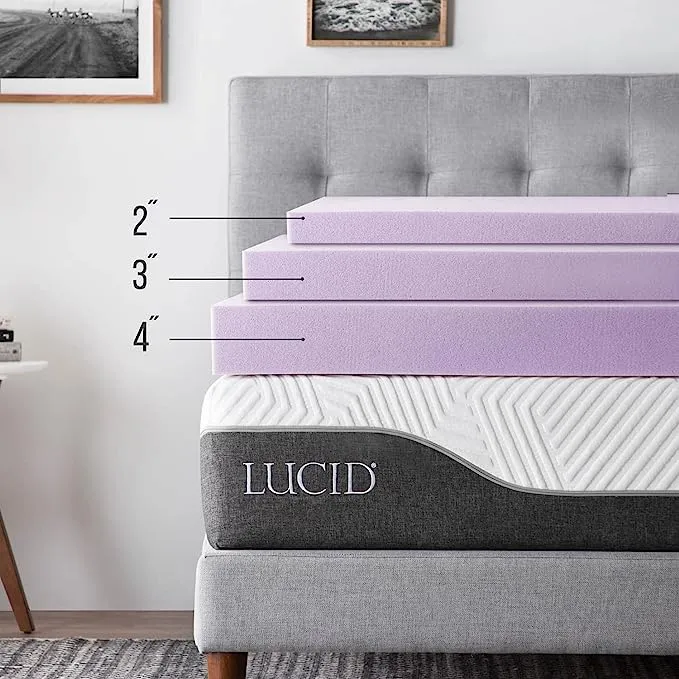 Lucid 3 inch Ventilated Lavender Infused Memory Foam Mattress Topper, Twin XL