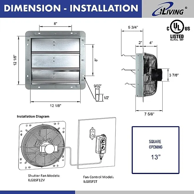 12 in. Shutter Exhaust Fan with Thermospeed Controller, 65-Watt, 960 CFM