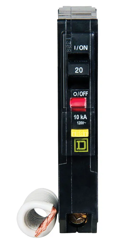 Square D Qwik-Gard QO120GFI Ground-Fault Circuit Breaker, 120 VAC, 20 A, 10 kA Interrupt, 1 Pole