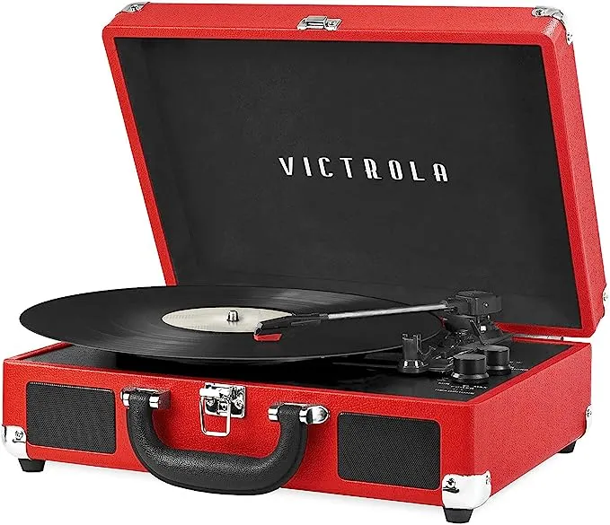 Victrola Bluetooth Suitcase Record Player with 3-Speed Turntable, White