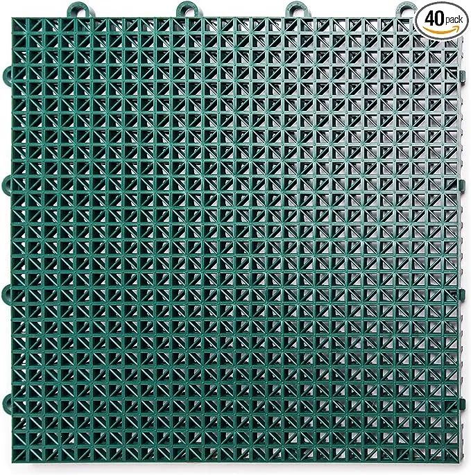 Big Floors DT40EVGN DuraGrid Outdoor Modular Interlocking Multi-Use Plastic Deck Tile, 40 Pack, Evergreen