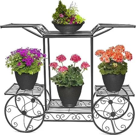 Sorbus Cart Stand 6 Flower Pot Display Rack - Black