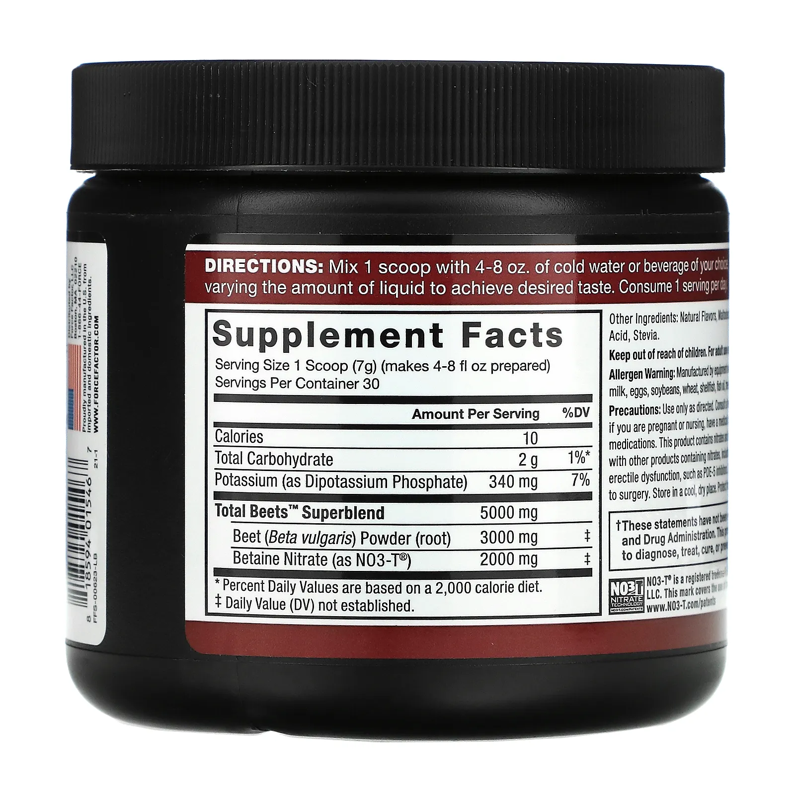 FORCE FACTOR Total Beets Superfood Beet Root Powder with Nitrates to Support Circulation, Blood Flow, Nitric Oxide, Energy, Endurance, and Stamina, Cardiovascular Heart Health Supplement, 30 Servings