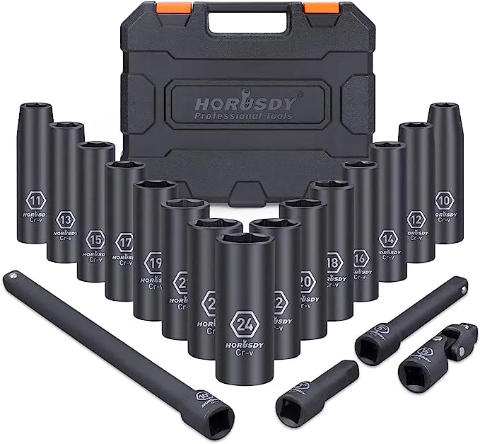 HORUSDY 1/2-Inch Drive Deep Impact Socket Set