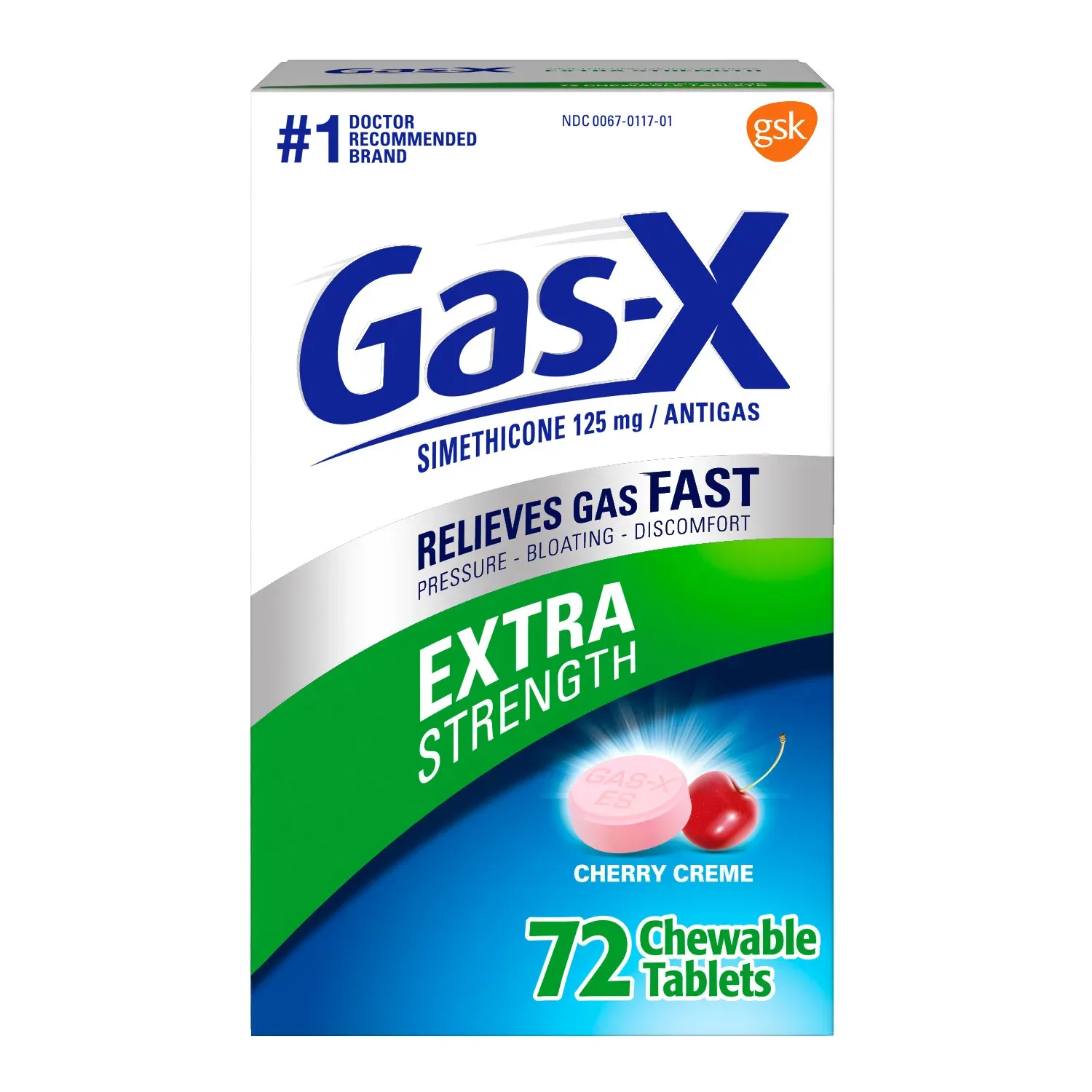 Gas-X Extra Strength Cherry Chewable Tablet for Fast Gas Relief, 72 count