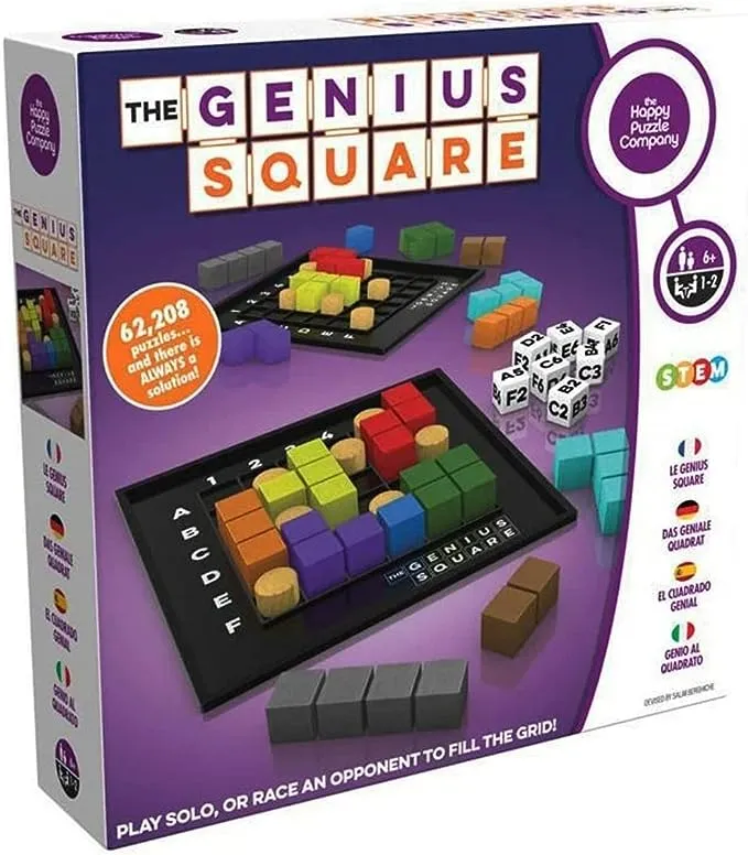 The Genius Square – Game of the Year Award Winner! 60000+ Solutions STEM Puzzle Game! Roll the Dice & Race Your Opponent to Fill The Grid by Using Different Shapes! Promotes Problem Solving Training