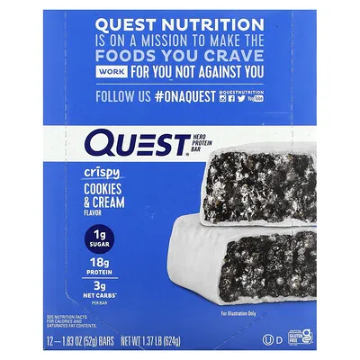 Quest Nutrition Cookies & Cream Hero Bar, 1.83 Oz, 12 Ct