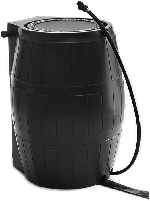 FCMP Outdoor RC4000-BLK 50-Gallon BPA Free Home Rain Water Catcher Barrel, Black