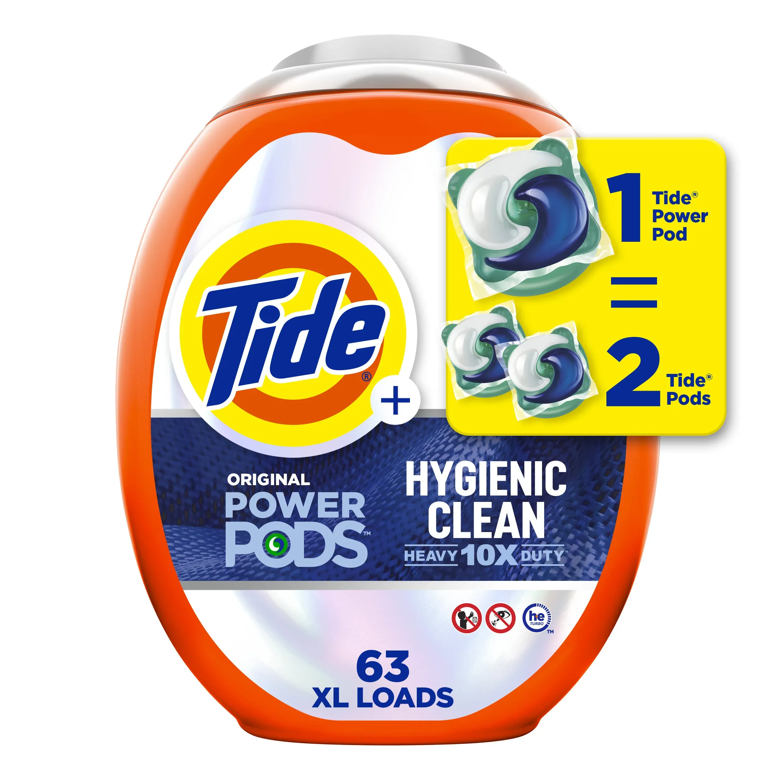 Tide Hygienic Clean Heavy 10x Duty Power PODS Laundry Detergent Pacs, Original, 25 count, For Visible and Invisible Dirt