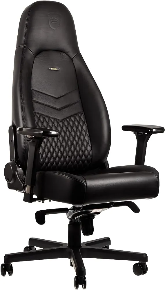 ICON Gaming Chair and Office Chair with Lumbar Support, Real Leather, Black