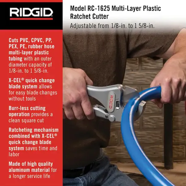 Ridgid 23498 RC-1625 Ratchet Action Plastic Pipe & Tubing Cutter