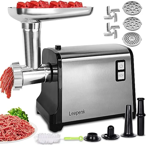 LEEPENK Meat Grinder Electric 2600W Max Heavy Duty Meat Mincer Machine,Stainless Steel Electric Meat Grinder with Safe Reverse Function Sausage Stuffer Maker and Kubbe Kit,2 Blades,3 Plates