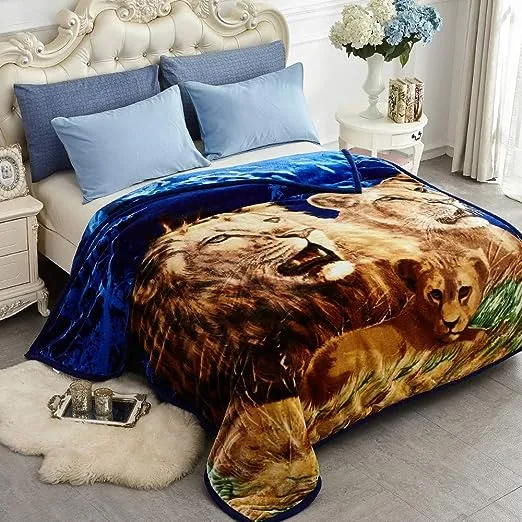 JYK Heavy Korean Faux Mink Fleece Blanket, 5 LB - 2 Ply Reversible 520GSM Silky Soft Plush Warm Blanket for Autumn Winter (Queen, Lion/Dolphin)