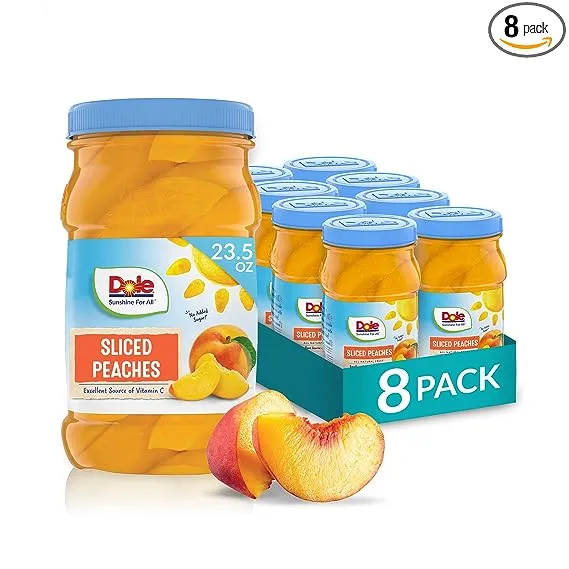 Dole Fruit Jars, Yellow Cling Sliced Peaches in 100% Fruit Juice, Gluten Free, Pantry Staples, 23.5 Oz Resealable Jars, 8 Count