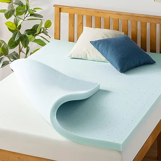 Best Price Mattress 2-Inch Ventilated Gel Memory Foam Topper - Twin, Blue