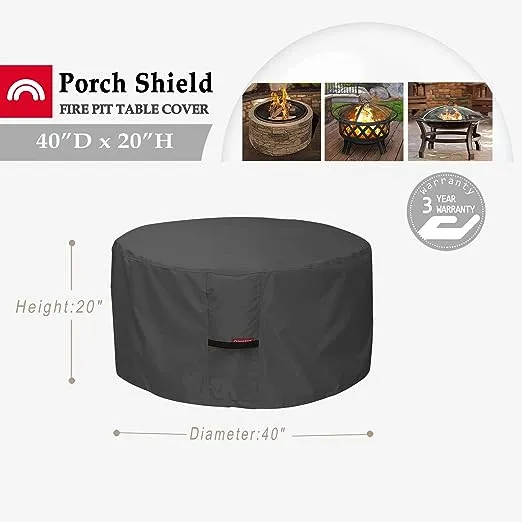 Porch Shield Fire Pit Cover - Waterproof 600D Heavy Duty Round Patio Fire Bowl Cover Black - 32 inch