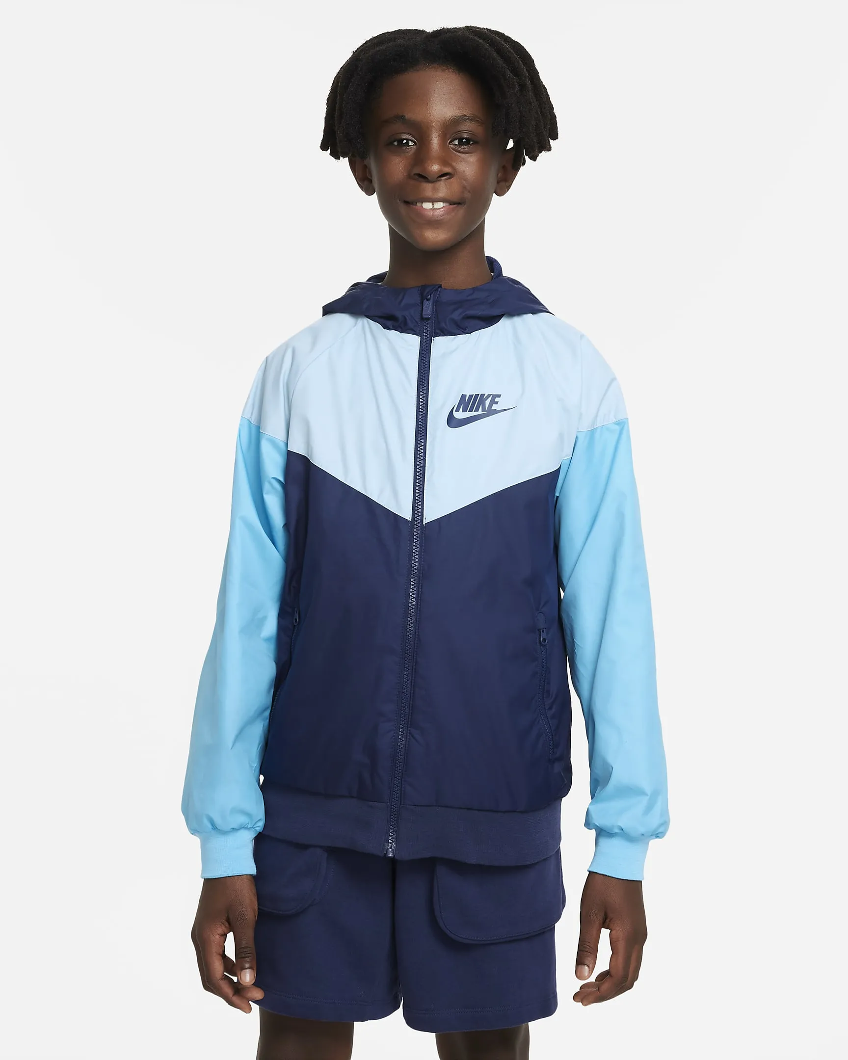 Nike Boys Windrunner Jacket - Black/Wolf Grey/White Size L