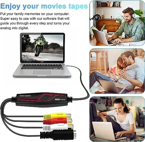 DIGITNOW USB 2.0 Video Capture Card Device Converter, Easy to Use Capture, Edit and Save Analog Video to Digital Files for Your Mac OS X or Windows 7 8 10 PC, One Touch VHS VCR TV to DVD