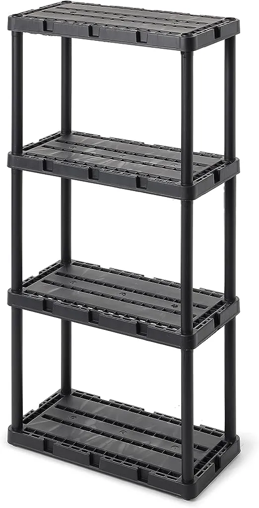 Knect A Shelf Black 4-Tier Light Duty Plastic Fixed Garage Storage Shelving Unit (24 in. W x 33 in. H x 12 in. D)