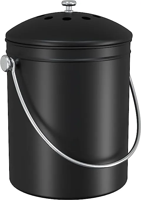 Utopia Kitchen Compost Bin for Kitchen Countertop - 1.3 Gallon Compost Bucket for Kitchen with Lid - Includes 1 Spare Charcoal Filter (Silver)