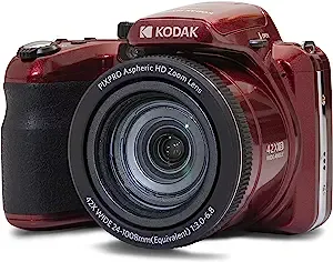 KODAK PIXPRO AZ425-RD 20MP Digital Camera 42X Optical Zoom 24mm Wide Angle 1080P Full HD Video Optical Image Stabilization Li-Ion Battery 3" LCD Vlogging Camera (Red)