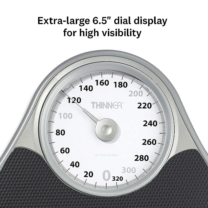 Thinner by Conair Bathroom Scale for Body Weight, Extra-Large Analog Scale Measures Weight Up to 330 Lbs in Black