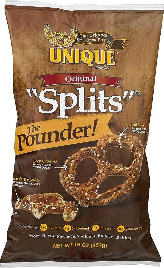 Unique Snacks Original Splits Pretzels, Delicious Homestyle Baked Snack Bag, OU Kosher, and Non-GMO Food, No Artificial Flavor, 11 Oz. Bag, Pack of 3