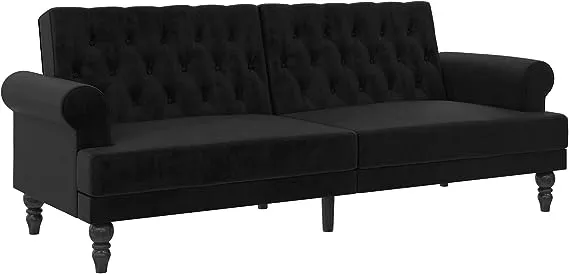 The Novogratz Cassidy Black Velvet Upholstered Futon