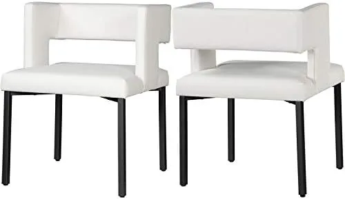 The Verve Dining Chair, White and Brushed Gold, Faux Leather and Iron, Set of 2