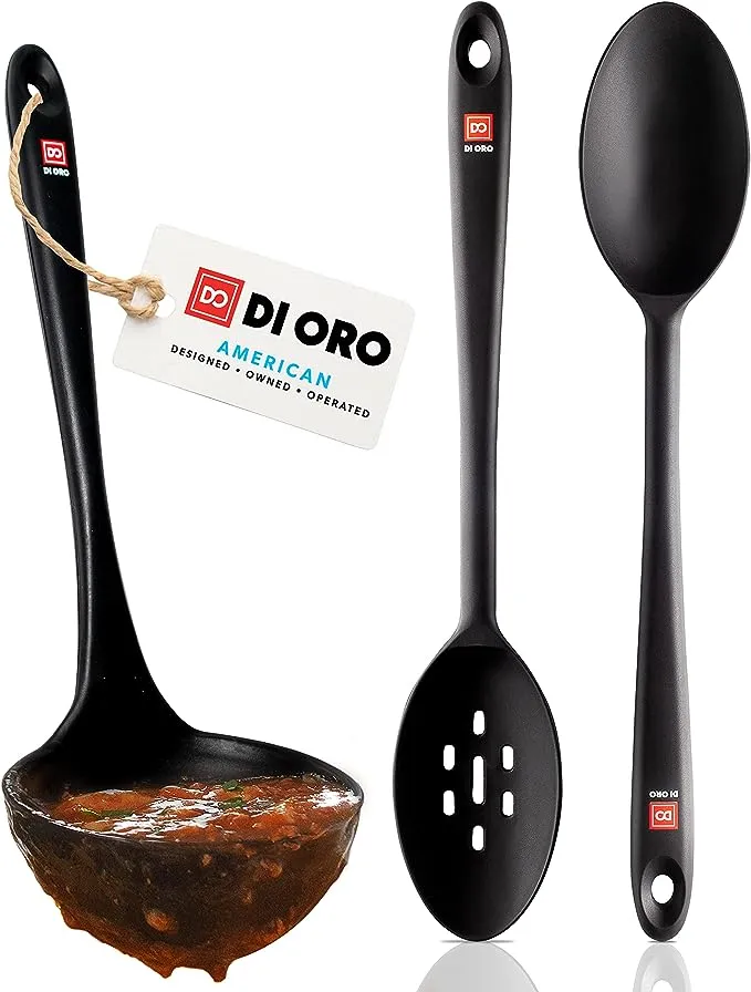 Di Oro Silicone Ladle &amp; Spoons For Cooking “ Large Kitchen Spoons For Mixing Ser