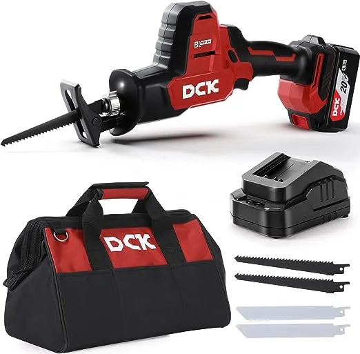 DCK Brushless Reciprocating Saw, 20V Max Cordless Reciprocating Saw, 0-3000 SPM Variable Speeds, with 4.0Ah Battery & 2A Charger, LED Light, One