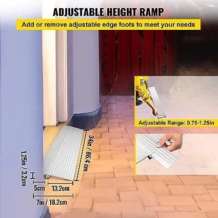 VEVOR Door Threshold Ramp, 1" Rise Door Ramp for Wheelchairs, Aluminum Threshold Ramp for Doorways Rated 800 lbs Load Capacity, Adjustable Threshold Ramp for Wheelchairs, Scooters, and Power Chairs